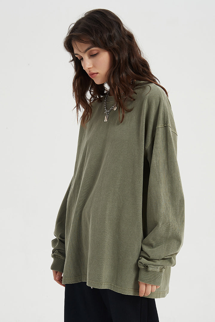 310GSM Pigment Dyed Washed Long Sleeve Crew