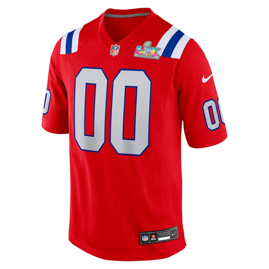 Custom New England Patriots Red Super Bowl LX Patch Game Jersey