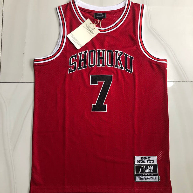 Slam Dunk Shohoku #7 red Throwback Jersey - Dense Embroidery