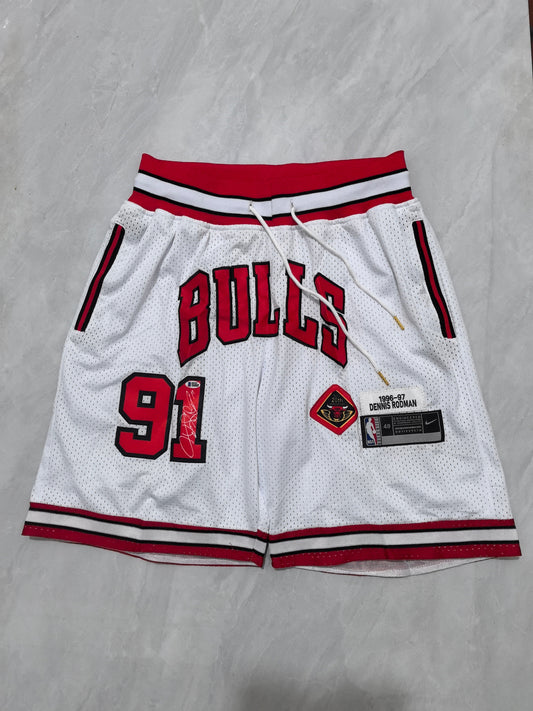 Chicago Bulls White Retro Pocket Basketball Shorts #91