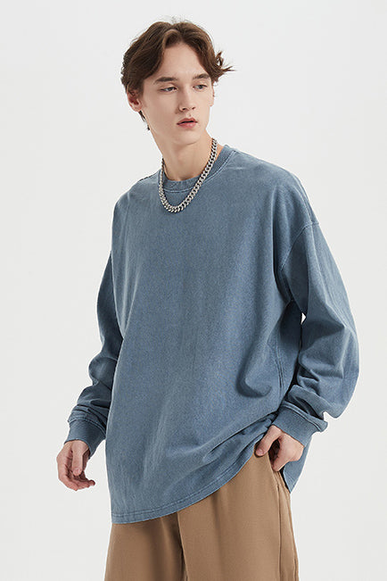 310GSM Pigment Dyed Washed Long Sleeve Crew