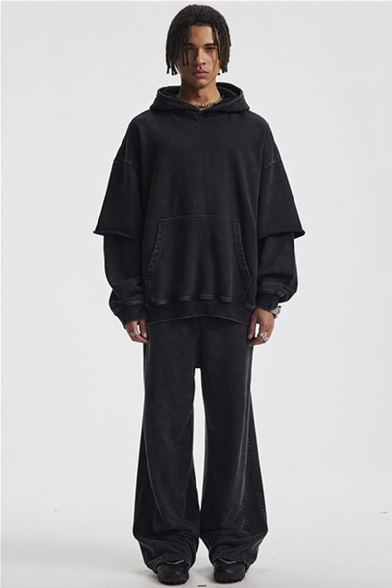 430GSM Fake Double Sleeve Washed Hoodie