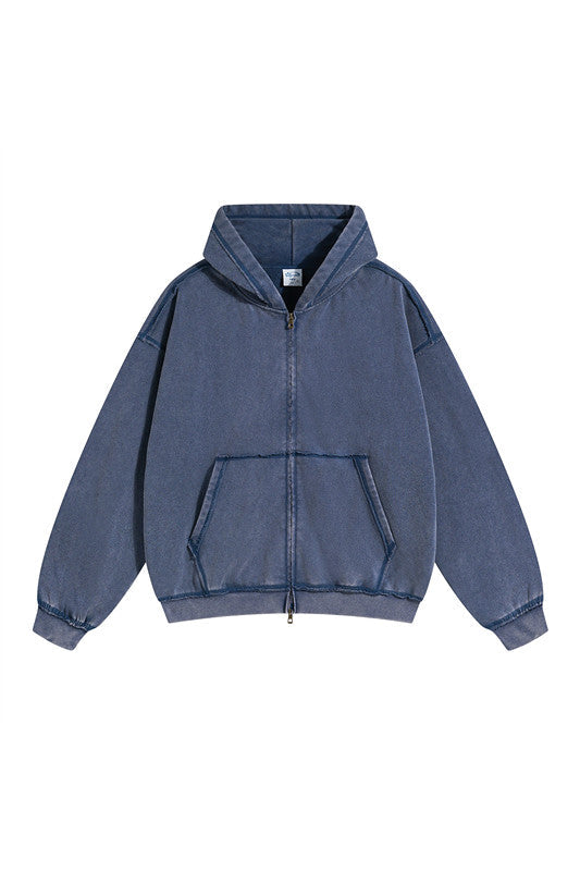 450GSM Distressed Washed Zipper Jacket