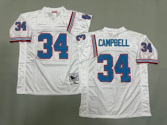 Mens Earl Campbell#34 white Tennessee Oilers Vintage Throwback Jersey