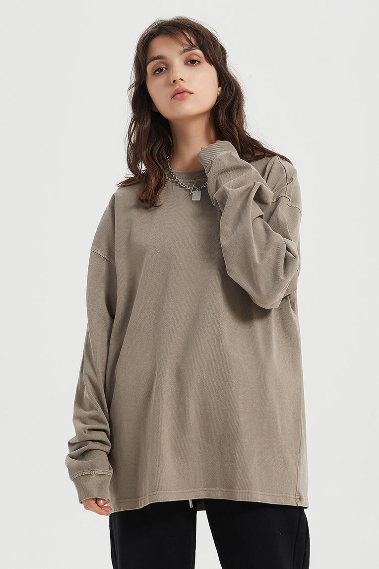 310GSM Pigment Dyed Washed Long Sleeve Crew