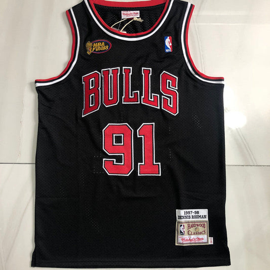 Chicago Bulls Dennis Rodman 91 Black Thorwback Jersey