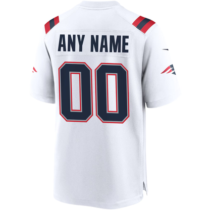 Custom New England Patriots White Game Jersey
