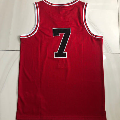 Slam Dunk Shohoku #7 red Throwback Jersey - Dense Embroidery