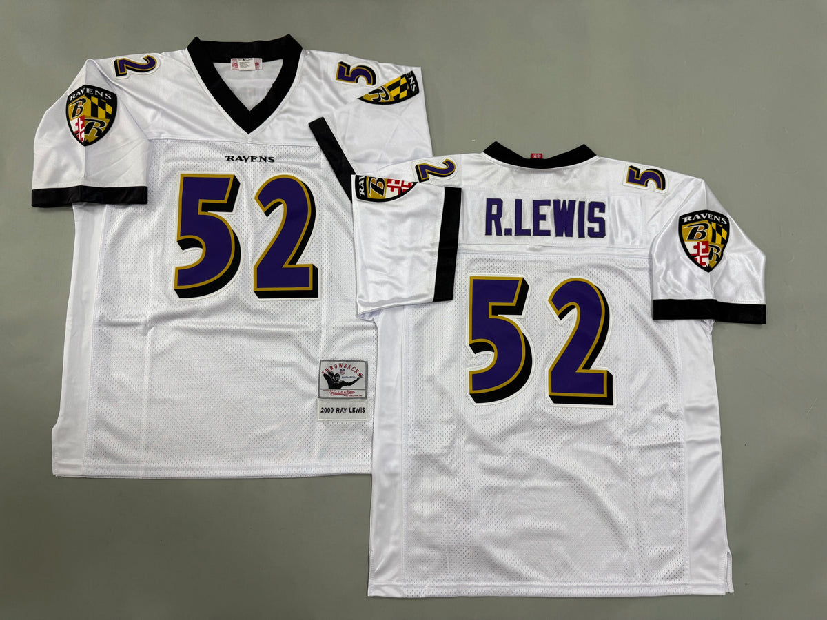 Mens Ray Lewis #52 Baltimore Ravens White Vintage Throwback Jersey