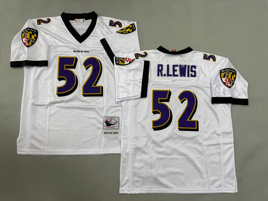Mens Ray Lewis #52 Baltimore Ravens White Vintage Throwback Jersey