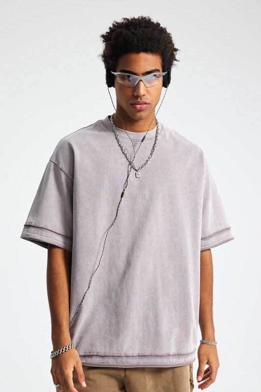 275GSM Patchwork Distressed Washed Tee
