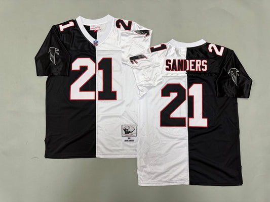 Men Deion Sanders #21 Atlanta Falcons Black/White Split Vintage Throwback Jersey