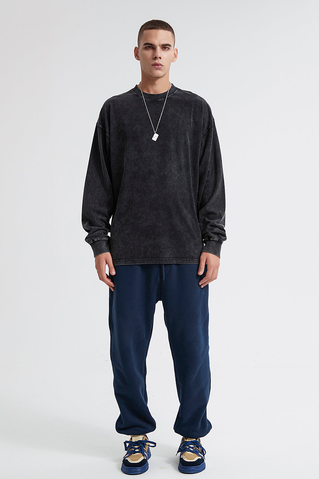 250GSM Vintage Washed Long Sleeve Crew