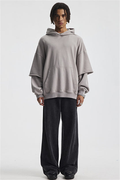 430GSM Fake Double Sleeve Washed Hoodie