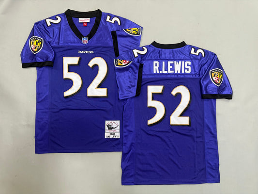 Mens Ray Lewis #52 Baltimore Ravens Purple Vintage Throwback Jersey