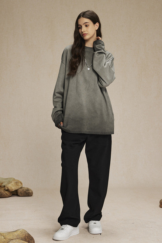 275GSM Distressed Washed Long Sleeve Crew
