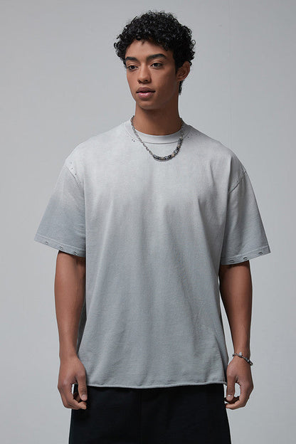 250GSM Gradient Spray Washed Distressed Tee