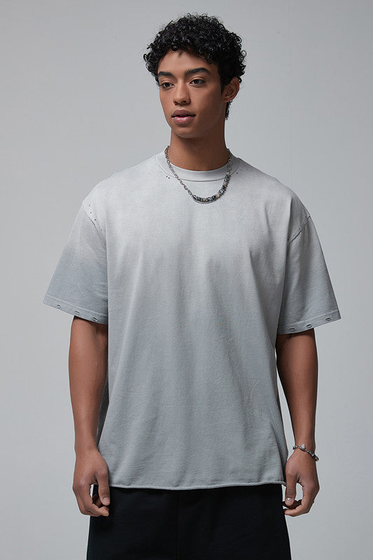 250GSM Gradient Spray Washed Distressed Tee