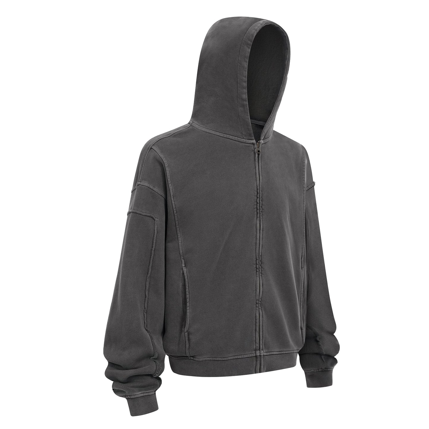 430GSM Boxy Fit Splicing Washed Zip Up Jacket