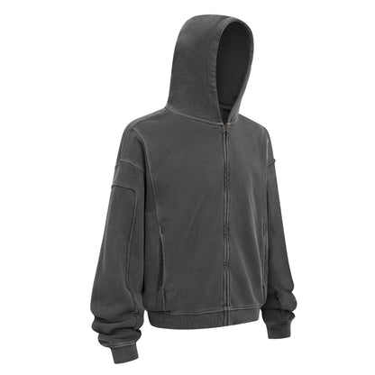430GSM Boxy Fit Splicing Washed Zip Up Jacket
