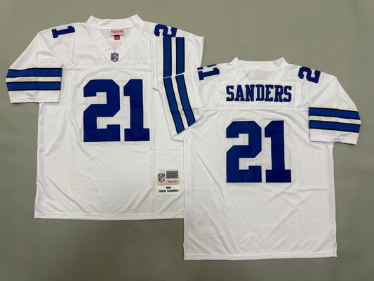 Mens Deion Sanders#21 white Dallas Cowboys Vintage Throwback Jersey