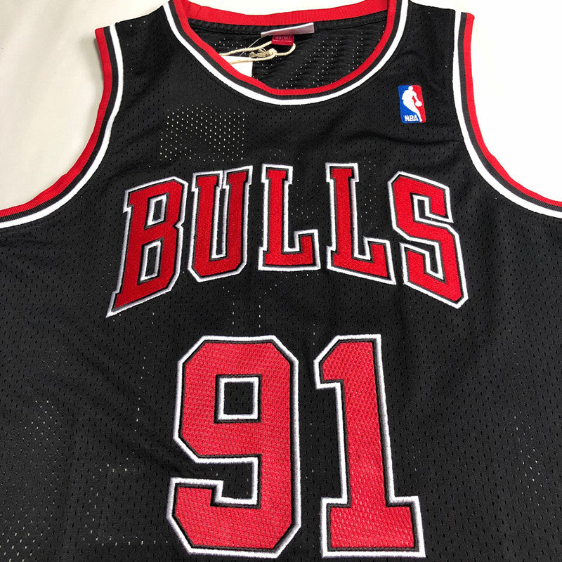 Chicago Bulls Dennis Rodman 91 Black Thorwback Jersey