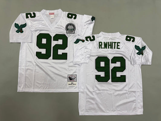 Mens Reggie White#92 white Philadelphia Eagles Vintage Throwback Jersey