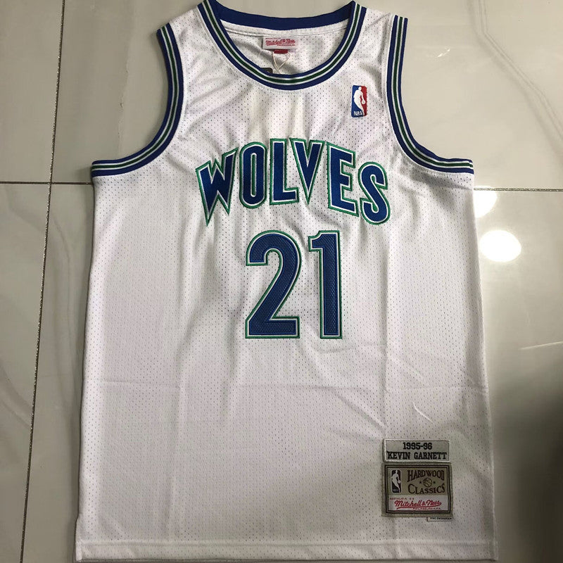 Minnesota Timberwolves Kevin Garnett #21 white Throwback Jersey - Dense Embroidery