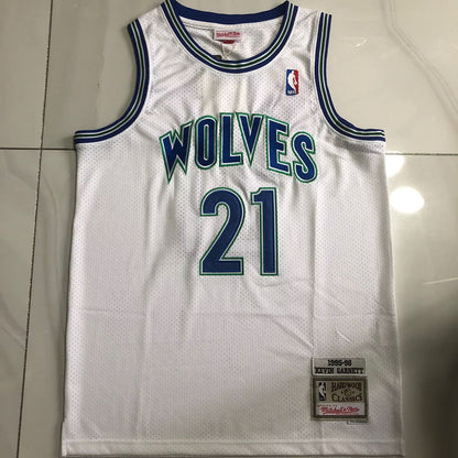 Minnesota Timberwolves Kevin Garnett #21 white Throwback Jersey - Dense Embroidery