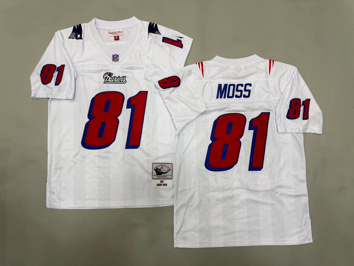 Mens Randy Moss#81 white New England Patriots Vintage Throwback Jersey