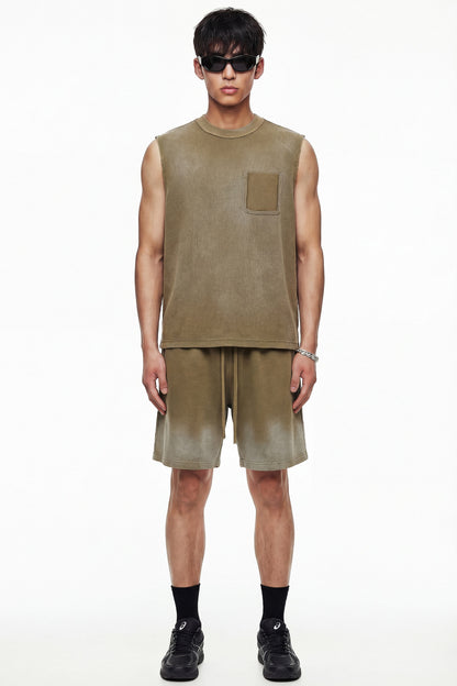 325GSM Sun Fade Waffle Material Muscle Tee