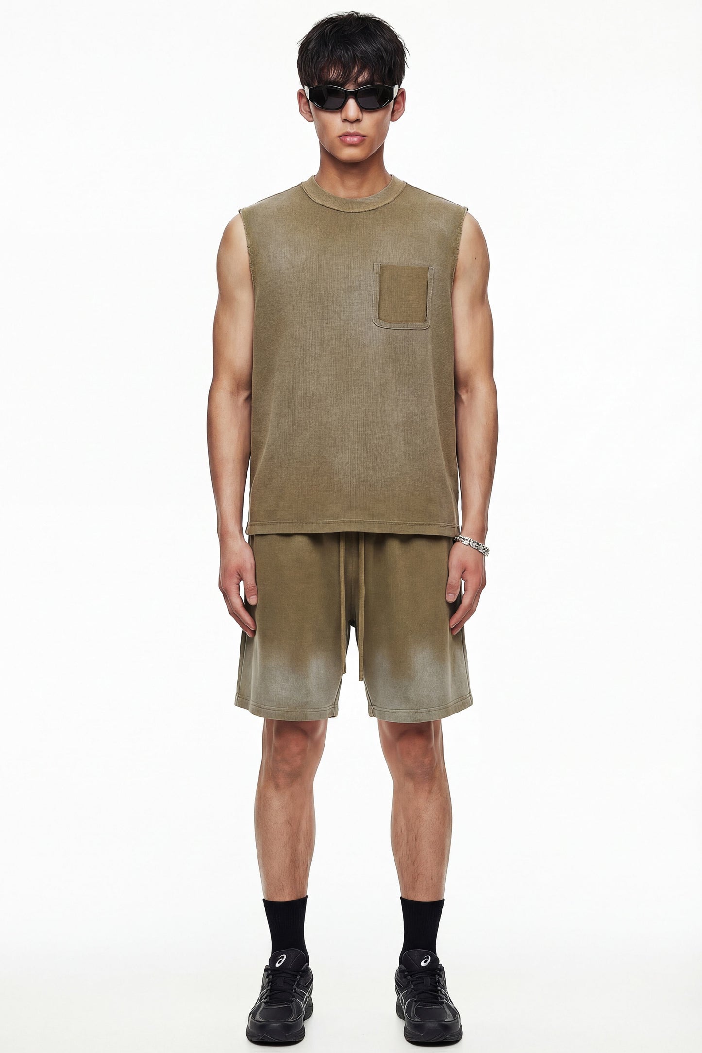 325GSM Sun Fade Waffle Material Muscle Tee
