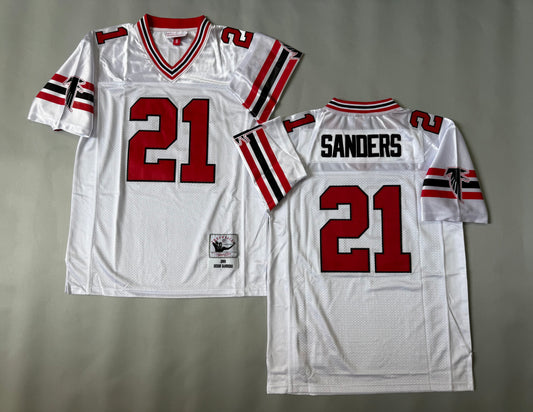 Men Deion Sanders #21 Atlanta Falcons White Vintage Throwback Jersey
