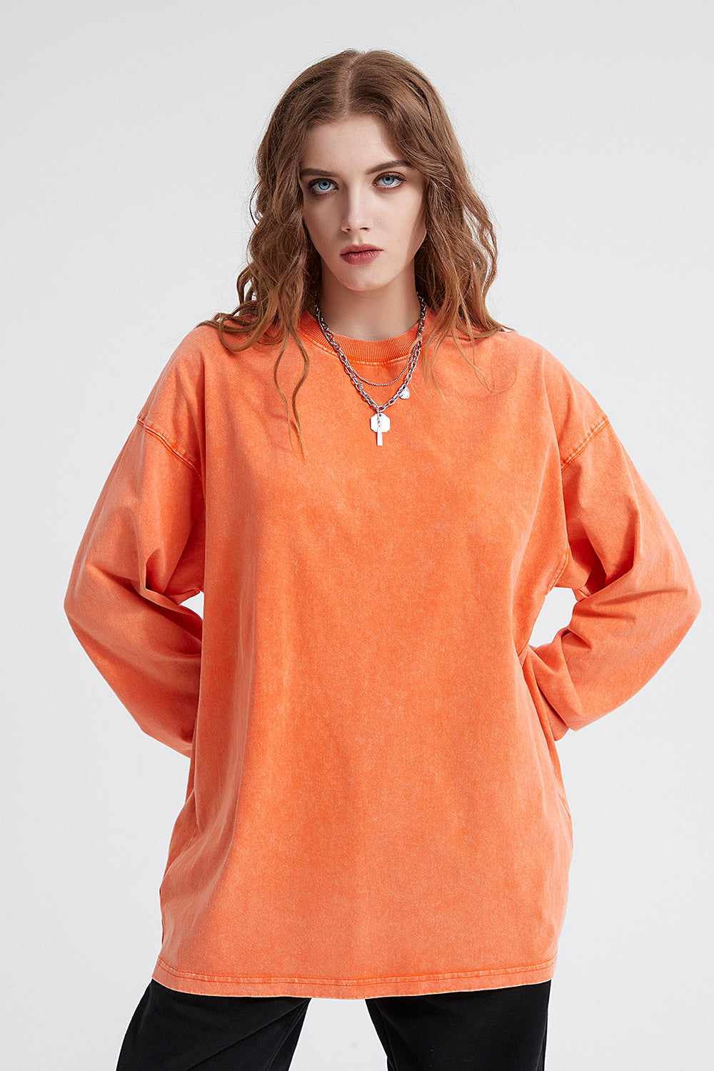250GSM Vintage Washed Long Sleeve Crew