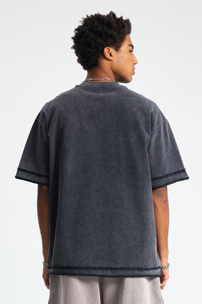 275GSM Patchwork Distressed Washed Tee