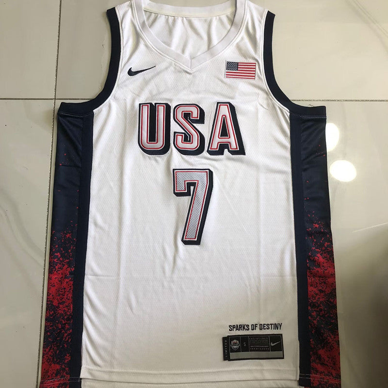2024 USA Basketball Team Kevin Wayne Durant #7 white Throwback Jersey -  Dense Embroidery