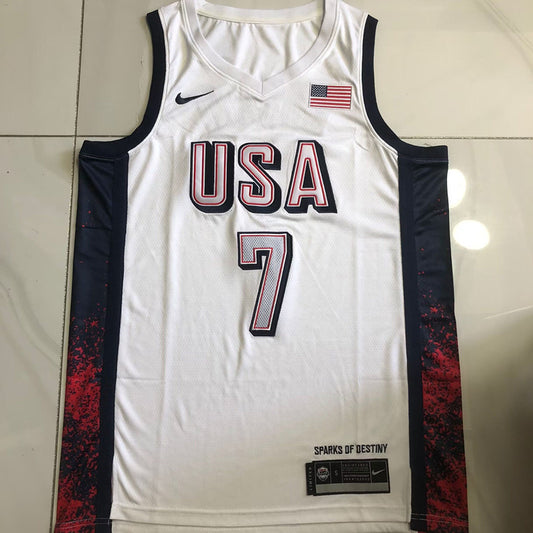 2024 USA Basketball Team Kevin Wayne Durant #7 white Throwback Jersey -  Dense Embroidery