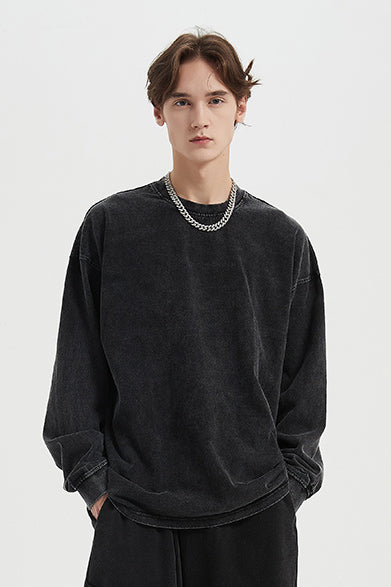 310GSM Pigment Dyed Washed Long Sleeve Crew