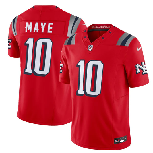 Drake Maye #10 New England Patriots Red Vapor F.U.S.E. Limited Jersey