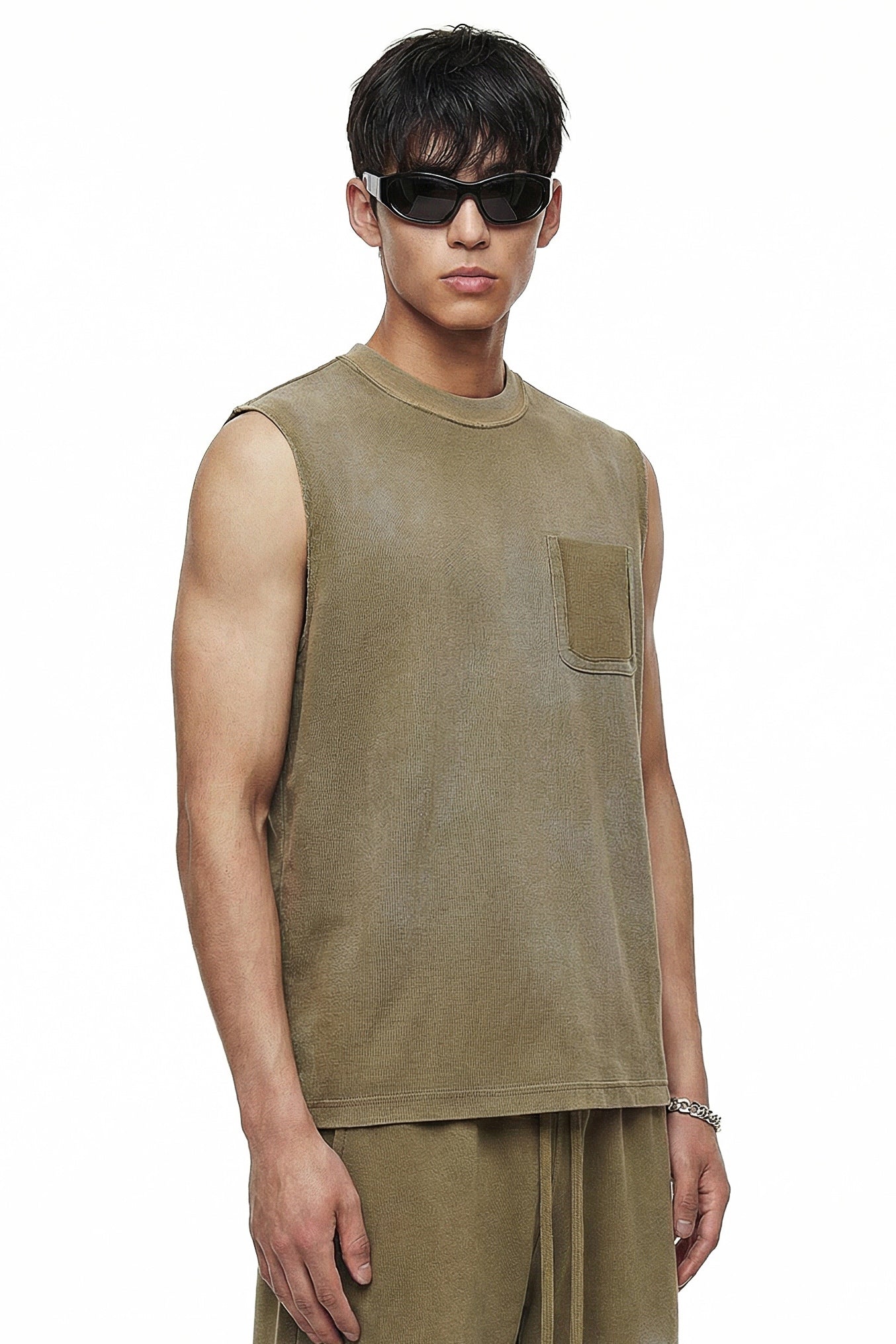 325GSM Sun Fade Waffle Material Muscle Tee