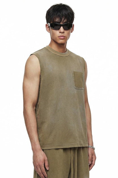 325GSM Sun Fade Waffle Material Muscle Tee