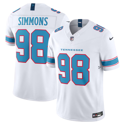 Jeffery Simmons #98 Tennessee Titans White Vapor F.U.S.E. Sewn Down Limited