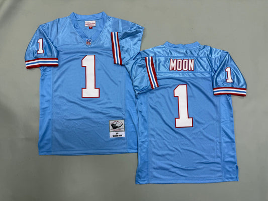 Mens Warren Moon#1 Tennessee Oilers Vintage Throwback Jersey
