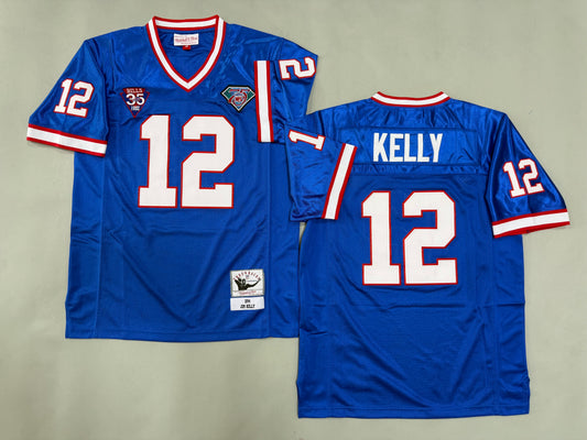 Mens Jim Kelly #12 Buffalo Bills Blue 1994 Vintage Throwback Jersey