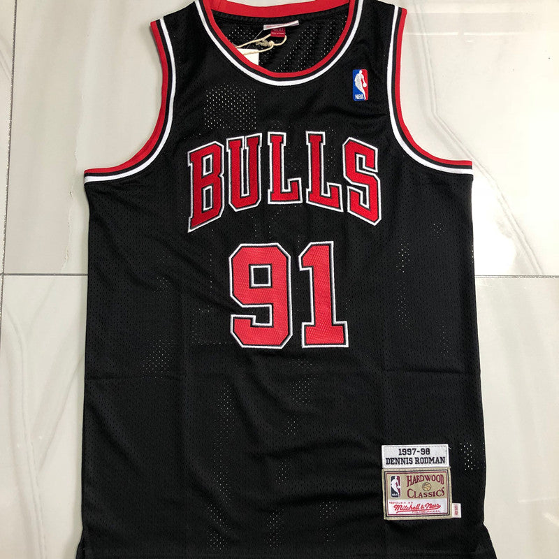 Chicago Bulls Dennis Rodman 91 Black Thorwback Jersey