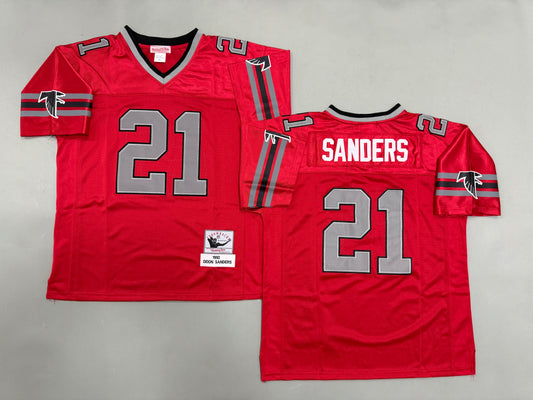 Men Deion Sanders #21 Atlanta Falcons Red Vintage Throwback Jersey