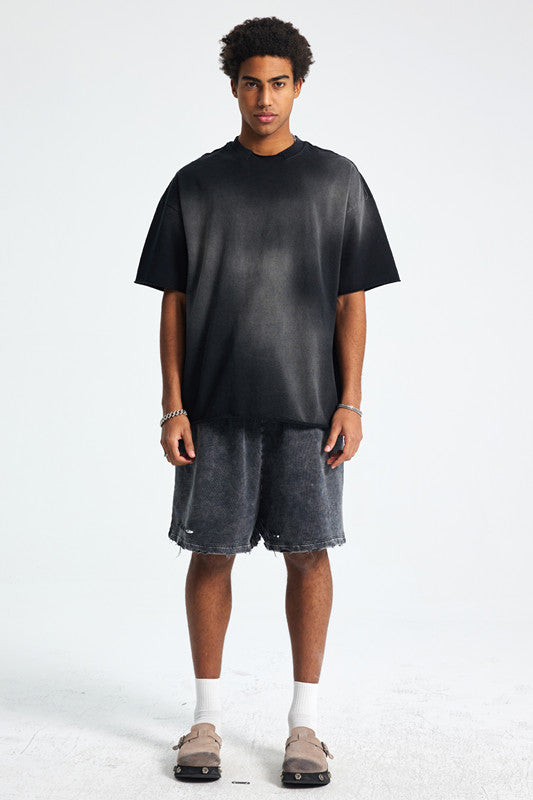 305GSM Gradient Spray Washed Distressed Tee