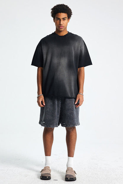 305GSM Gradient Spray Washed Distressed Tee