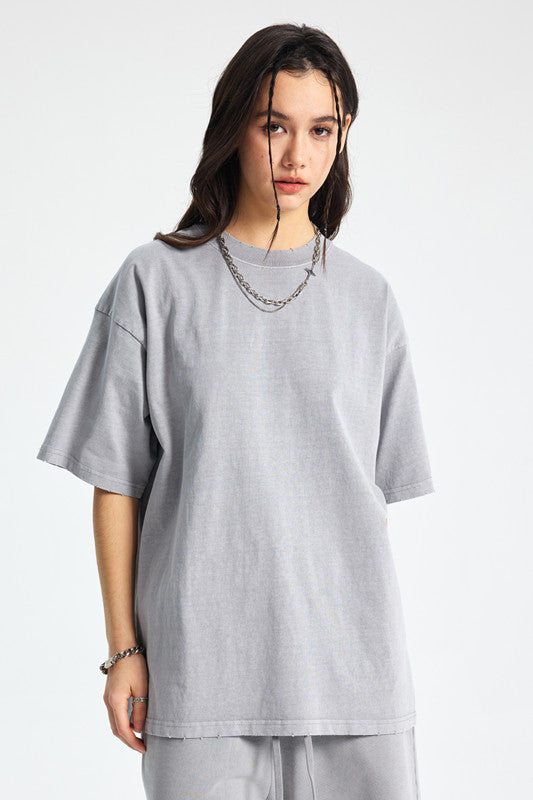 250GSM Distressed Pigment Dyed Washed Tee