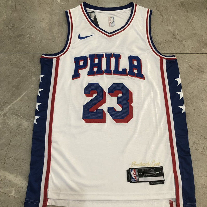 Philadelphia 76ers LeBron James #23 White Throwback Jersey - Dense Embroidery